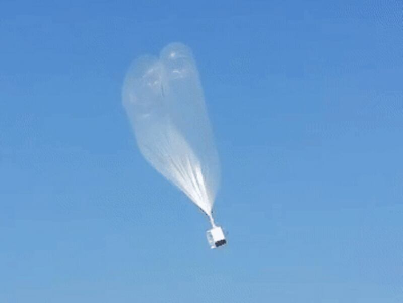 A photo, released by the Korean Central News Agency, of a balloon purported to have been launched from South Korea, flies over North Korea, November 16, 2024.