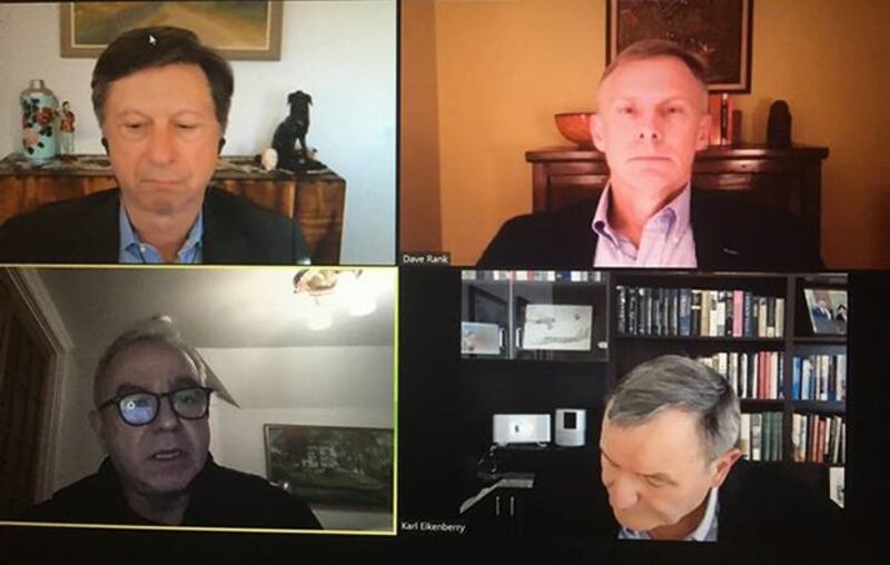 1月14日,即将在拜登政府出任国安会“印太事务协调员”的坎贝尔(Kurt Campbell)(左下)出席亚洲协会举办的 “美中未来”讨论会。(视频截图)