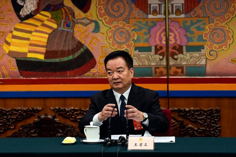 Wang Junzheng, Communist Party secretary for China's Tibet Autonomous Region, leads a deliberation on the government work report, on the sideline of the National People's Congress in Beijing, March 6, 2025.