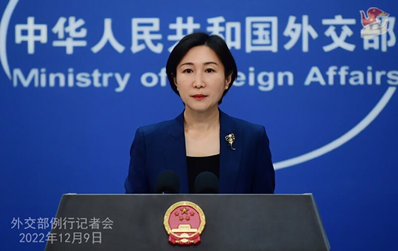 中国外交部发言人毛宁12月9日在北京举行的例行记者会上表示，“台湾问题纯属中国内政”，并要求美方“停止打‘台湾牌'搞‘以台制华'”，并威胁“中方将采取一切必要措施”。（中国外交部官网截图）