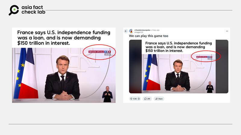 The same claim about the French president was spread on English-language social media.