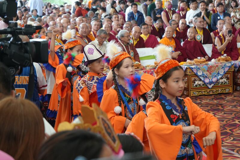 Young children perform during celebrations on the 90th birthday of the Dalai Lama at the Main Temple in Dharamsala, India, July 6, 2025.