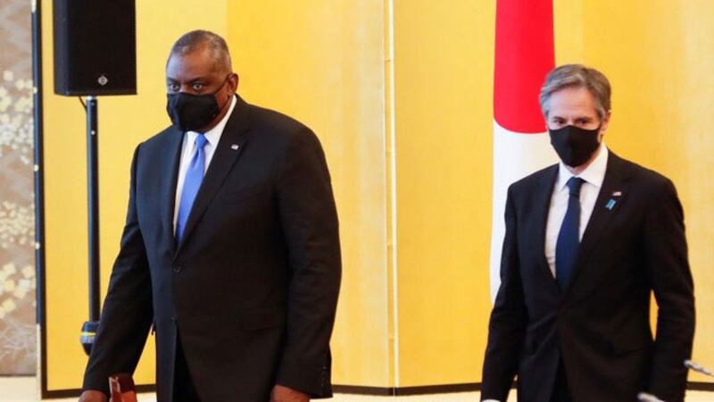 美国国务卿布林肯与国防部长奥斯汀访问日本。(图源：路透)