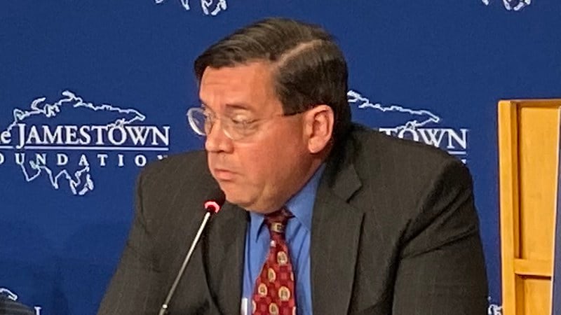 詹姆斯敦基金会《中国简讯》编辑约翰·道森(John Dotson)在研讨会上讲话(记者王允摄影)