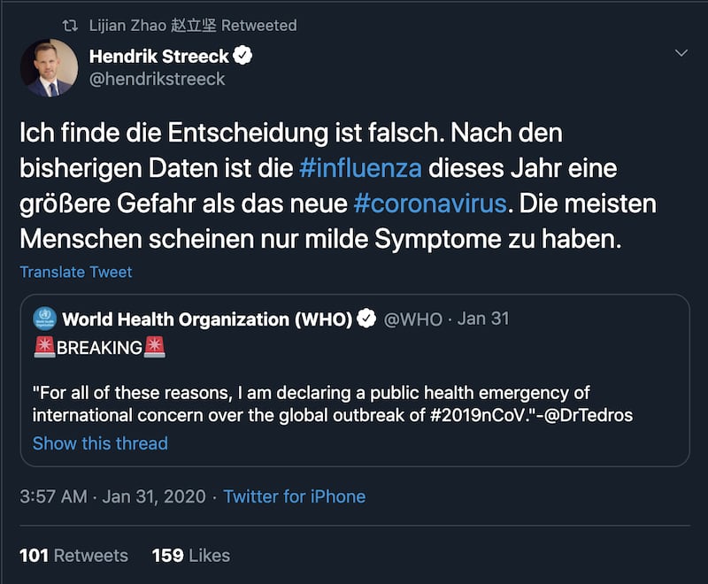 赵立坚推特截图。(Public Domain)