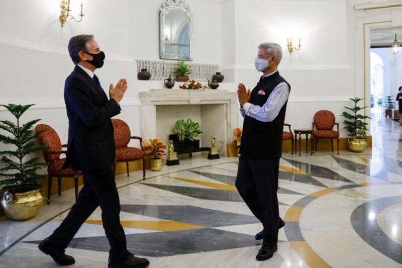 布林肯访问印度,推进四方对话QUAD合作。(法新社)