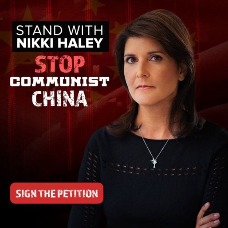 美国前驻联合国大使海利(Nikki Haley)2020年4月发起联署行动,提出了反击中国孤立台湾的霸陵行为、支持台湾加入世卫组织等五大诉求。(图源:twitter.com/NikkiHaley)