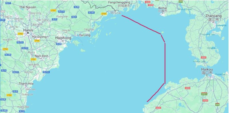 Đường cơ sở (đỏ) ở Vịnh Bắc Bộ do Trung Quốc đưa ra vào năm 2024.