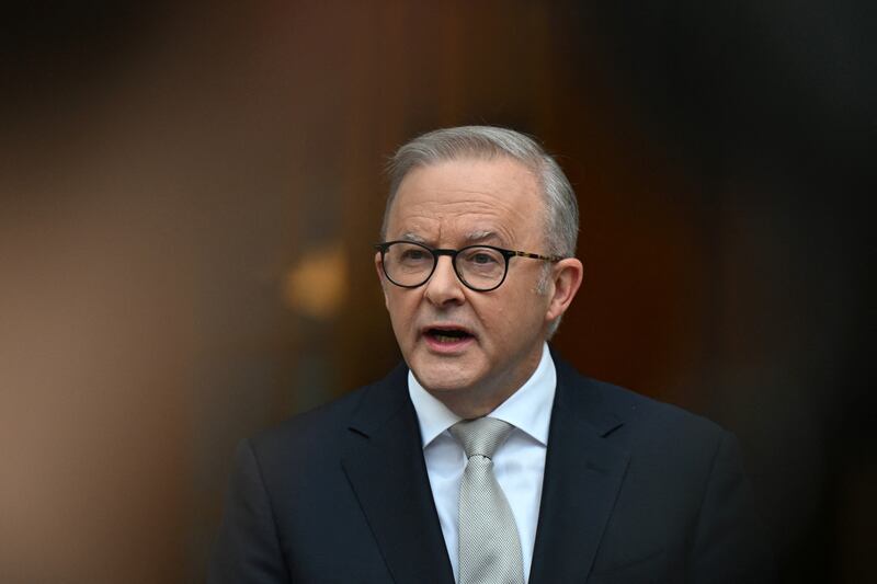 Australian Prime Minister Anthony Albanese speaks to the media during a press conference at Parliament House, in Canberra, Australia, March 28, 2025. AAP/Lukas Coch via REUTERS    ATTENTION EDITORS - THIS IMAGE WAS PROVIDED BY A THIRD PARTY. NO RESALES. NO ARCHIVE. AUSTRALIA OUT. NEW ZEALAND OUT. NO COMMERCIAL OR EDITORIAL SALES IN NEW ZEALAND. NO COMMERCIAL OR EDITORIAL SALES IN AUSTRALIA.